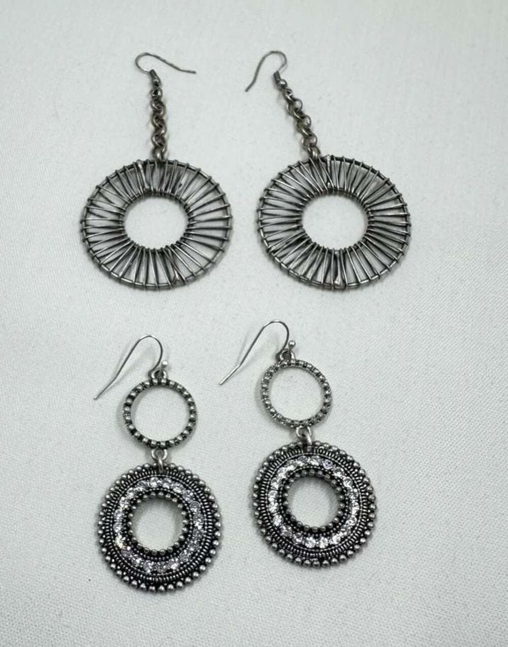 Set of 2 Assorted Silver-Tone Round Drop Dangle Earrings
